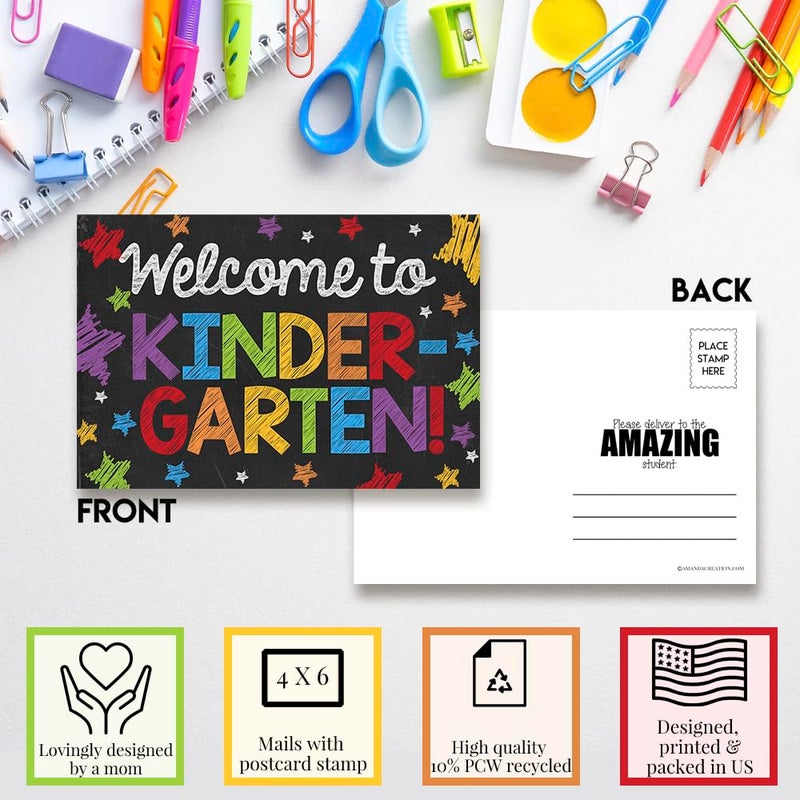 Amanda Creation Welcome To Kindergarten Colorful Chalkboard Themed Blank Postcards For Teachers To Send To Students, 4"x6" Fill In Notecards by AmandaCreation (30) - Image 2